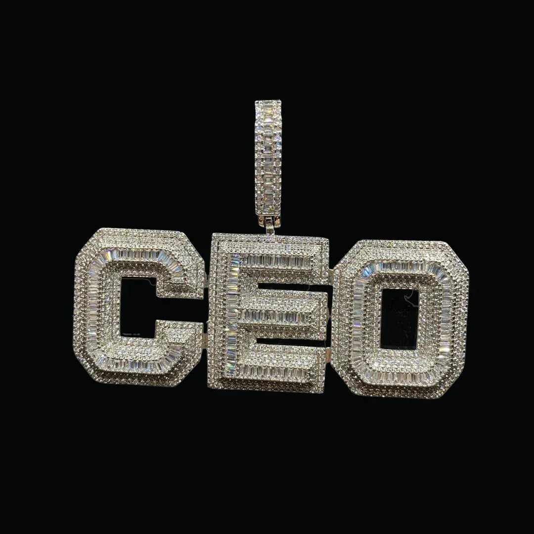 CEO v2 Iced Out Letter Pendant Necklace – Custom Hip Hop Jewelry for Men - CaratixJewelry